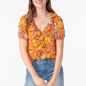 NWT J. Crew Sunset Floral Ruffle Blouse - XS
